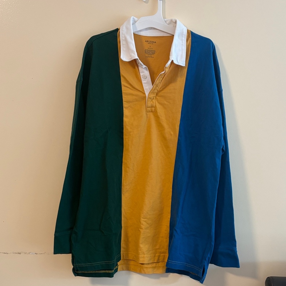Arizona Jean Company Men's Green, Gold, and Blue Polo Shirt